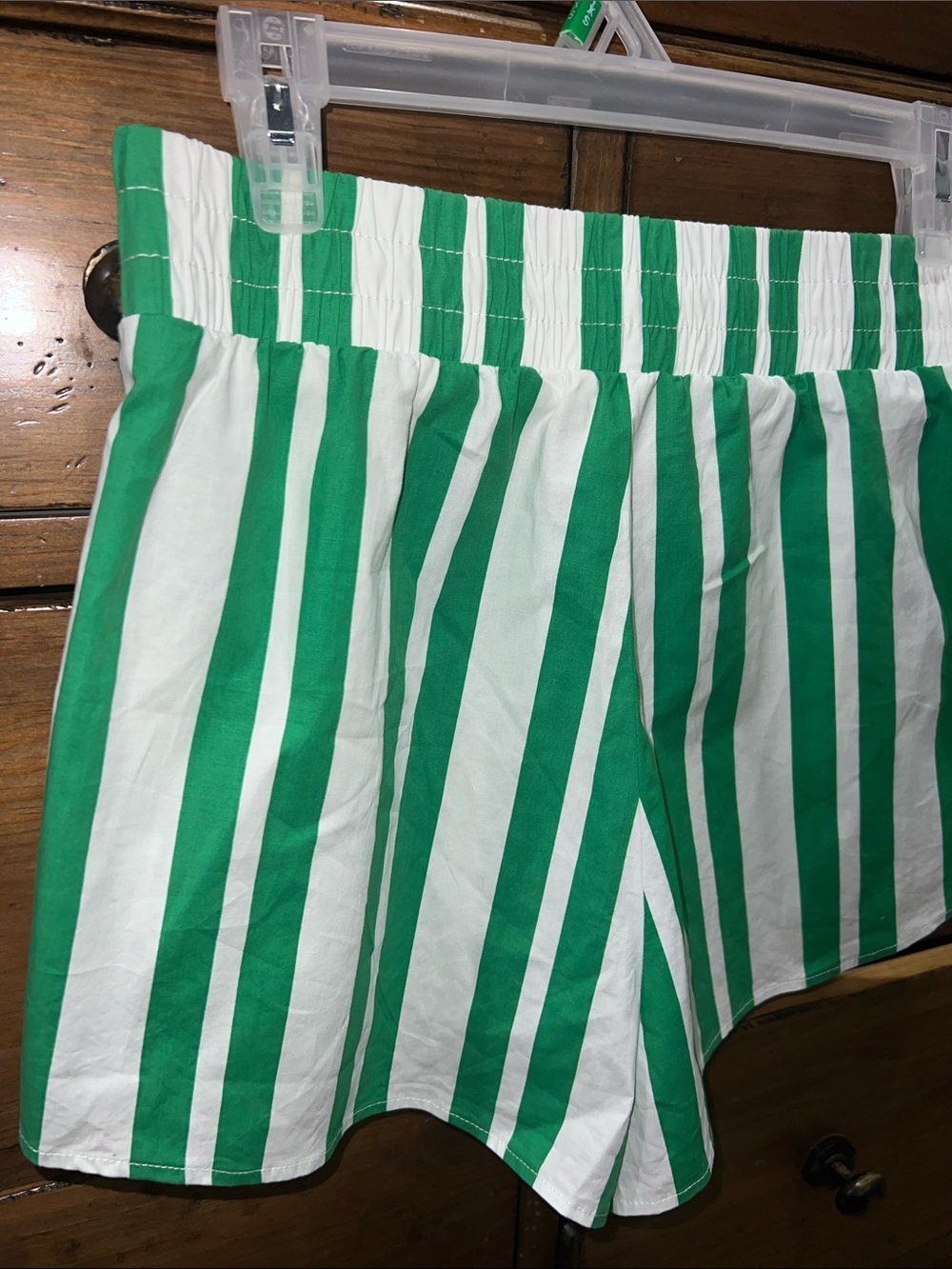 Show Me Your MuMu Green & White Vertical Stripe High-Waist Cotton Pull On Shorts - Picture 8 of 16